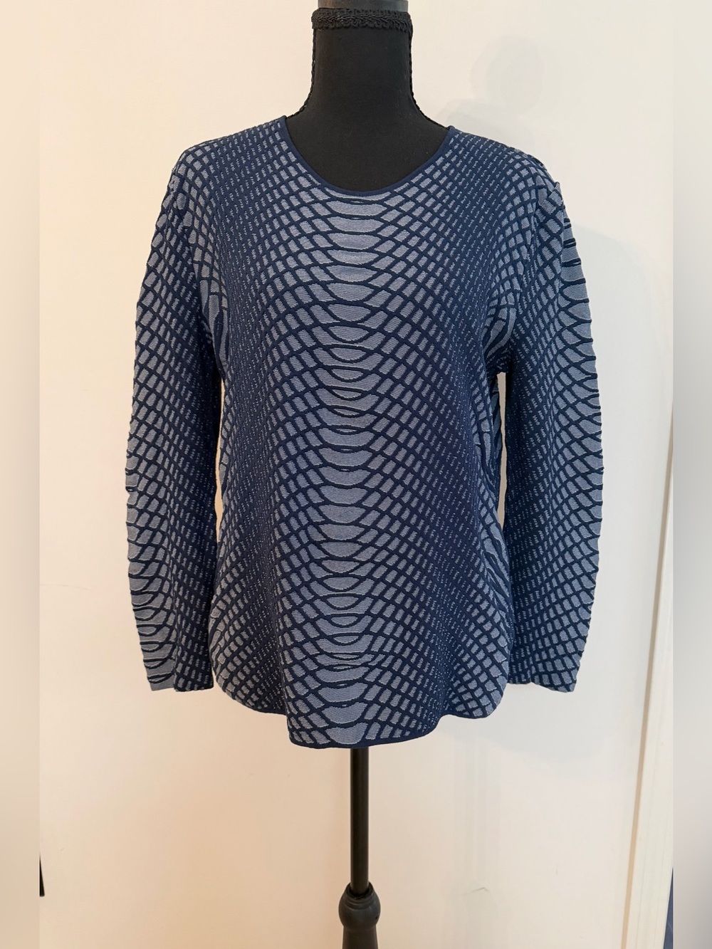 Armani Collezioni Navy & Light Blue Textured Stretchy Cozy Crew Neck Sweater 12